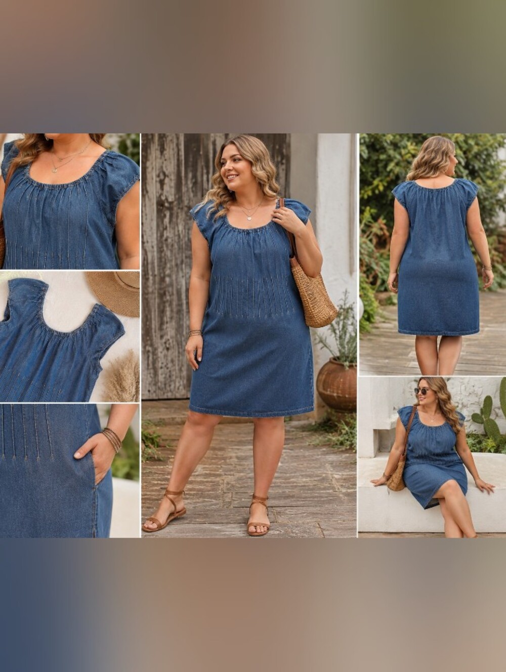 jfw joyful for wrinkles chambray denim pintuck shift dress 1X